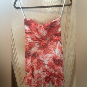 White House Black Market Silk‎ Strapless Floral Ruffle Dress Size 2